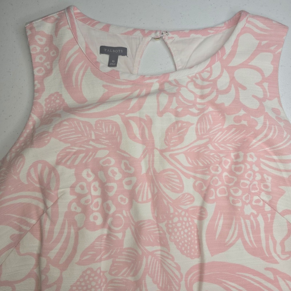 TALBOTS Size 10 Sleeveless Pink White Floral Lined Dress Keyhole Back -1384